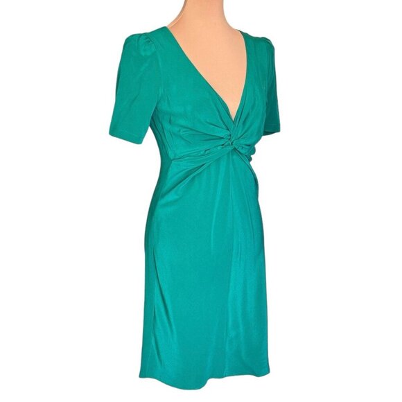 NWT Rebecca Minkoff Silk Dress Sz.4 Kelly Green V-Neck Feminine Coquette Glam - Picture 2 of 11